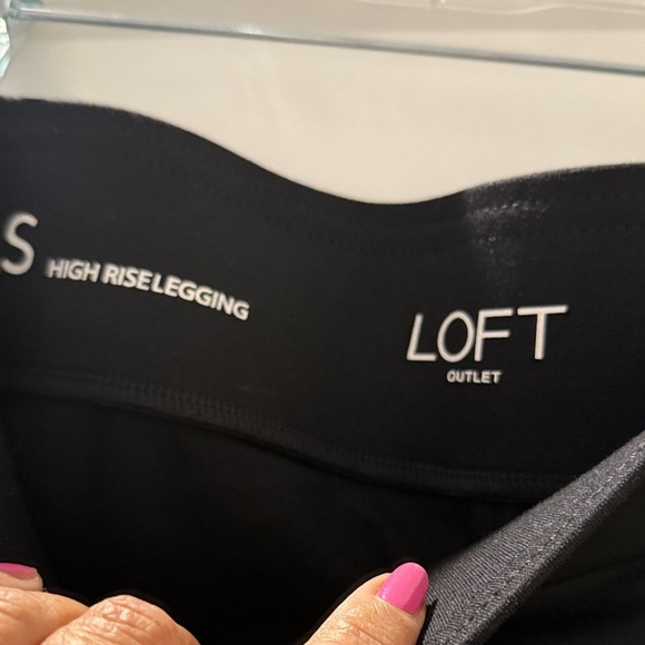 LOFT High Rise Black Tuxedo Faux Leather Edged Leggings - Picture 2 of 8